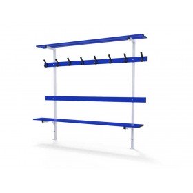 Banc mural avec dossier, porte-manteaux et porte-sacs