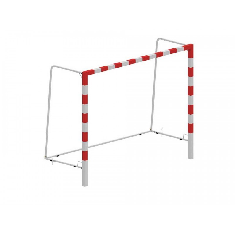 Buts de handball Compétition à sceller en acier galvanisé. Peint rouge et blanc. Sans fourreaux (la paire)