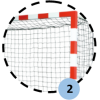 Buts de handball Compétition à sceller en monobloc en acier galvanisé. Peint rouge et blanc. Sans fourreaux (la paire)