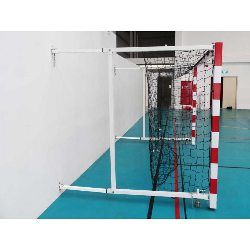 Buts de handball Compétition rabattables, façade monobloc réglable en profondeur 1m à 1m50 (la paire)