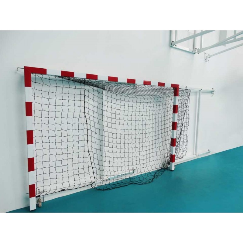 Buts de handball Compétition rabattables, façade monobloc réglable en profondeur 1m50 à 2m10 (la paire)